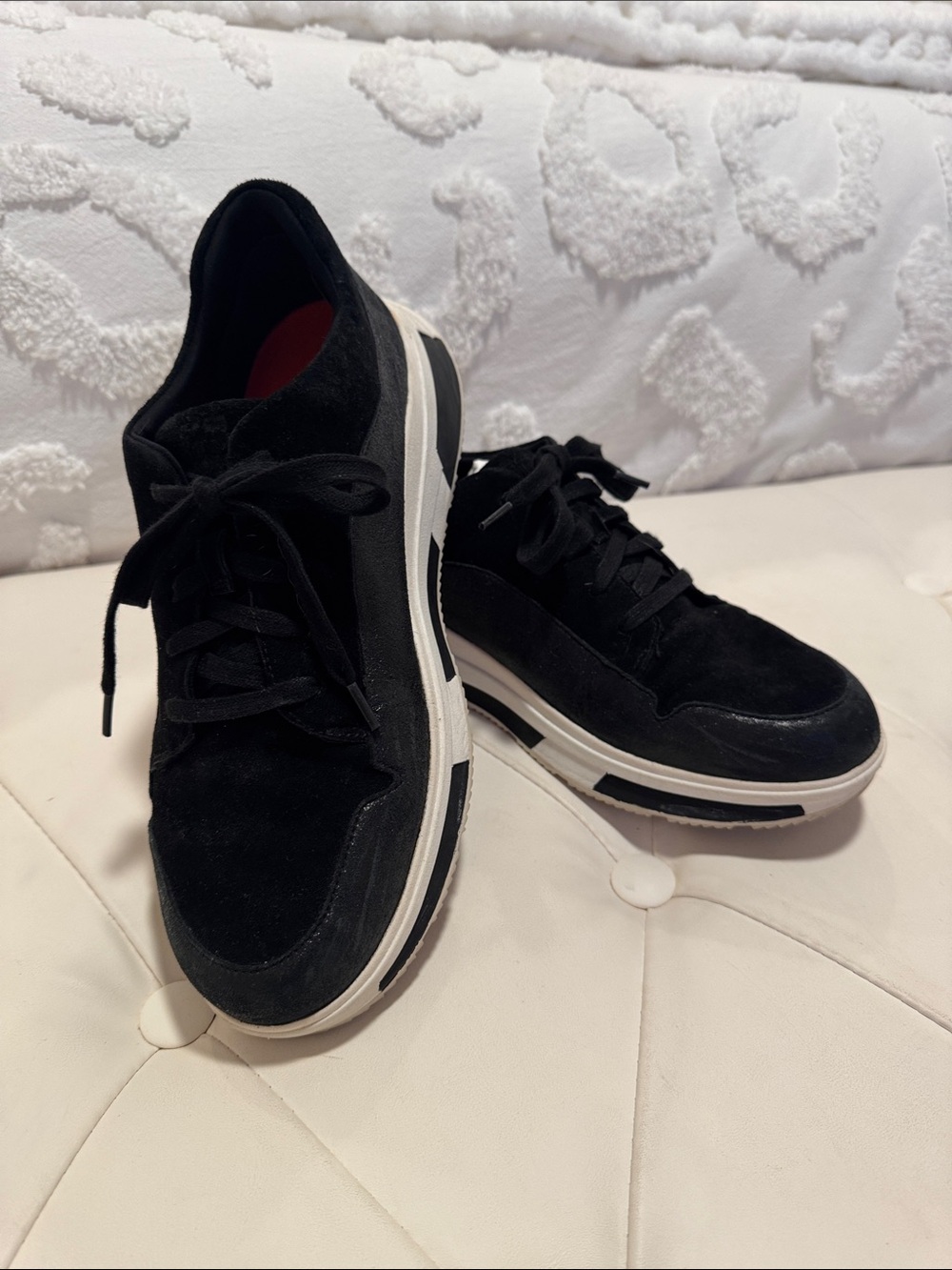 Fitflop Black Suede and Leather Sneakers with White Sole